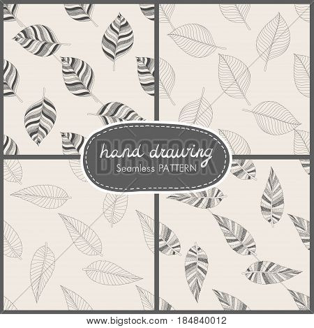 Set of seamless pettern with leaves. Vector illustration