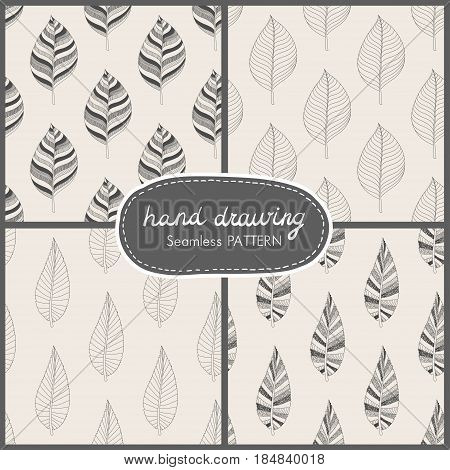 Set of seamless pettern with leaves. Vector illustration