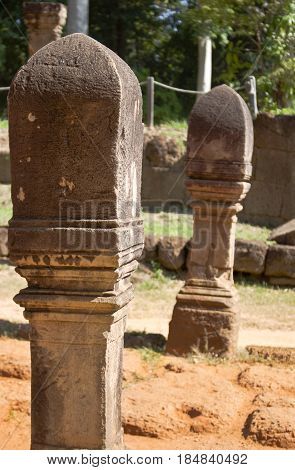 Linga posts in Banteay Srei Temple in Cambodia.