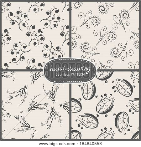 Set of seamless pettern with floral elements. Vector illustration
