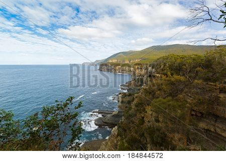 Lookout view of Pirates Bay at Tasman National Park, South east coast of Tasmania, Australia