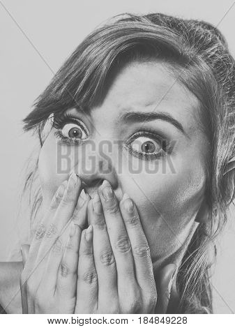 Nervous Lady Expressing Fear.
