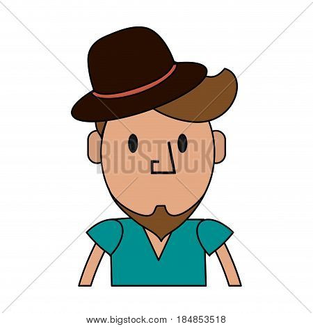 colorful silhouette half body caricature old man bearded with small hat vector illustration