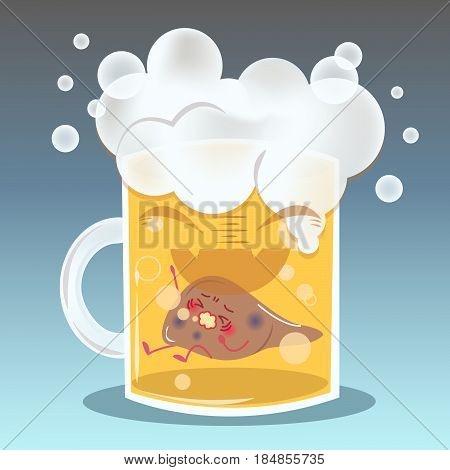 cute cartoon liver feel pain on beer