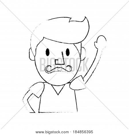 blurred silhouette half body caricature old man with moustache vector illustration