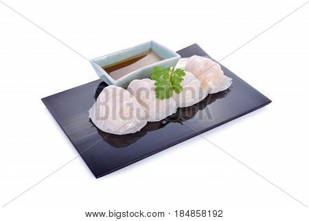 shrimp steamed dimsum ( ha-kao) on black plate