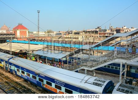 Train Stopping At Station In Agra, India