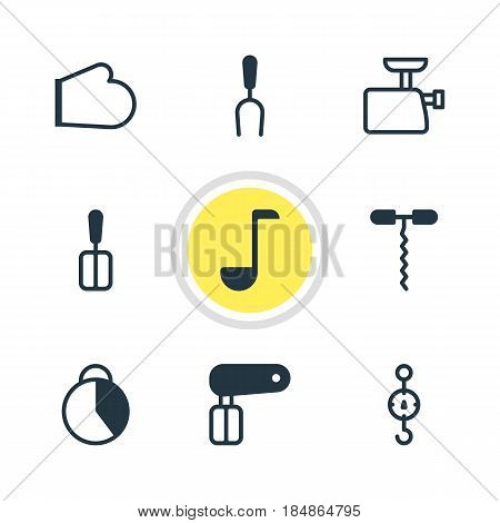 Vector Illustration Of 9 Restaurant Icons. Editable Pack Of Steelyard, Timekeeper, Whisk And Other Elements.