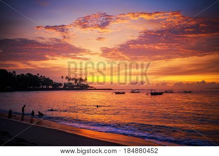 Beach Senggigi at the sunrise time. Island Lombok Indonesia.
