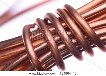 Copper wire with close up on the white background