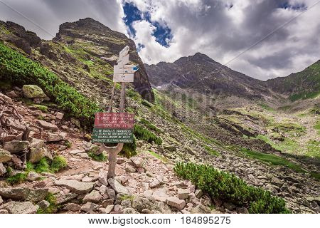 Warning Sign By Trail To Kościelec, Tatras, Poland, Europe