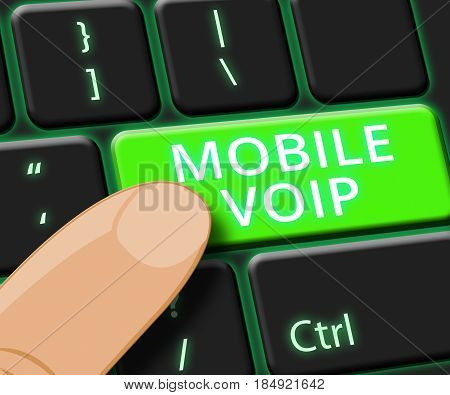 Mobile Voip Key Shows Broadband Telephony 3D Illustration