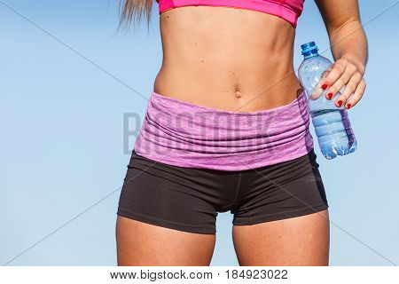 Woman Drinking Water After Sport Gym Outdoor