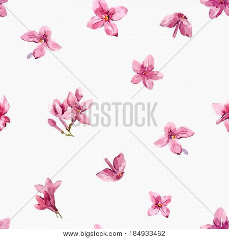 Beautiful pattern with hand drawn watercolor flowers and leaves