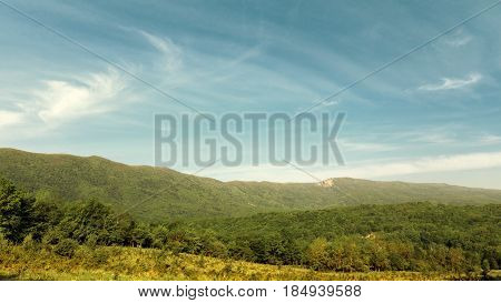 Mountain landscape. The mountains of the Markotkh ridge against the blue sky. Gelendzhik North Caucasus Russia