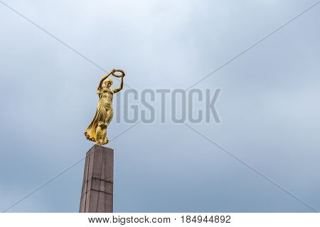 Luxembourg, Luxembourg - April 28, 2017: Monument Of Remembrance (gelle Fra, Golden Lady) Is Memoria