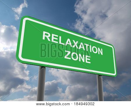 road sign realxation zone . rendered illustration