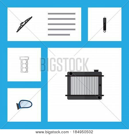 Flat Component Set Of Packing, Auto Component, Windshield And Other Vector Objects. Also Includes Mirror, Packing, Auto Elements.