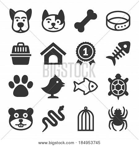 Pets Icons Set on White Background. Vector