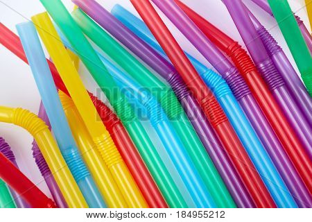 Colorful Drinking Straws For The Color Background. Abstract A Colorful Of Plastic Straws Used For Dr