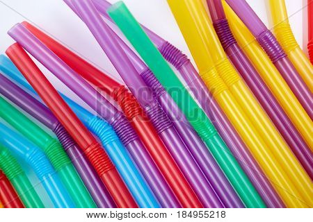 Colorful Drinking Straws For The Color Background. Abstract A Colorful Of Plastic Straws Used For Dr