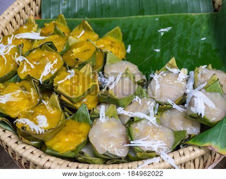 Steamed banana flour and sugarpalm cake, Thai traditional sweetmeat
