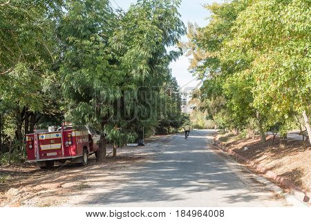 GREYTON SOUTH AFRICA - MARCH 27 2017: A street scene with a firetruck in Greyton a small town in the Western Cape Province of South Africa