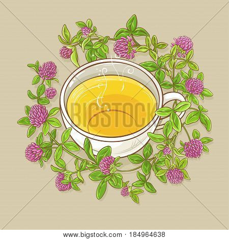 cup of clover tea on color background