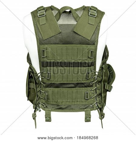 camouflage, military body armor, mannequin, isolated on white background