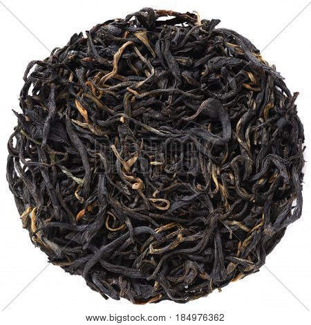 Wild Arbor black tea crop isolated in round shape overhead view