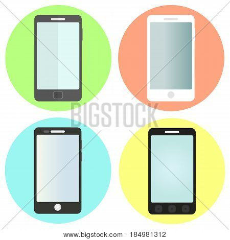 Set of simple flat smartphone icons on rounded background