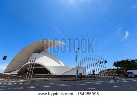 Santa Cruz de Tenerife, Spain - May 03, 2012: Auditorio de Tenerife - futuristic and inspired in organic shapes, building designed by Santiago Calatrava
