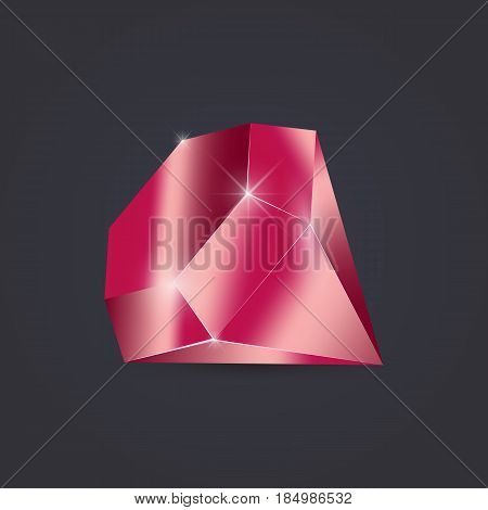 Rubin diamond isolated on a dark background. Crystal vector illustration.