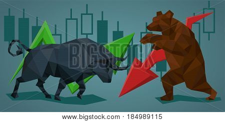 silhouette bull and bear with financial graph stock market and business concept