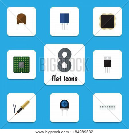 Flat Electronics Set Of Cpu, Repair, Receiver And Other Vector Objects. Also Includes Fiildistor, Cpu, Triode Elements.