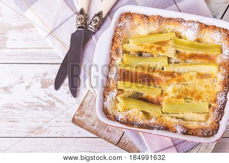 Traditional Rhubarb Pie. Sweet Pieplant Cake Baked Food