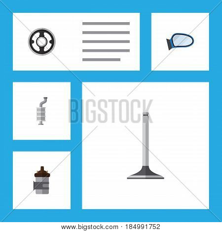 Flat Parts Set Of Car Segment, Auto Component, Absorber And Other Vector Objects. Also Includes Segment, Pulley, Silencer Elements.