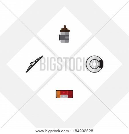 Flat Parts Set Of Windshield, Headlight, Metal And Other Vector Objects. Also Includes Windshield, Taillight, Auto Elements.