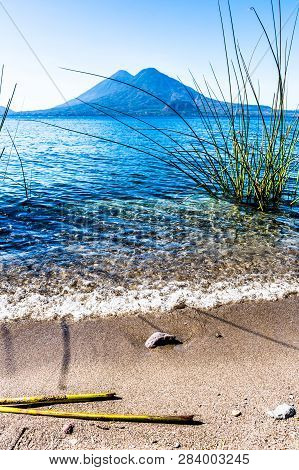 Atitlan & Toliman Volcanoes On Lake Atitlan In Guatemalan Highlands
