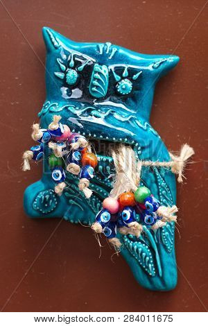 Evil Eye Beaded, Owl Figurine, Sculpture. Decoration Stuff