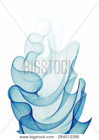 3d Particles Mesh Array, Sound Wave Flowing, Transparent Tulle Textile On Wind. Round Points Vector 