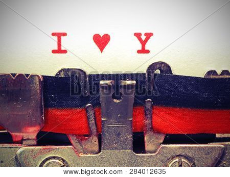 Text By Typewriter I Love You With Heart With Red Ink With Vintage Toned Effect