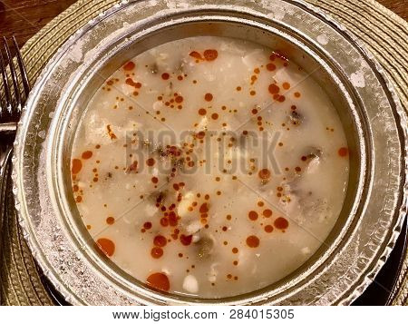 Traditional Turkish Food Offal Soup Ayak Paca / Sheep’s Foot Broth Soup.