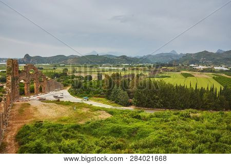 Aqueducts In The Ancient City Of Aspendos In Antalya, Turkey.