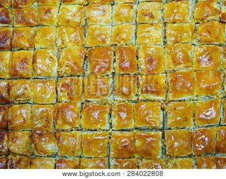 Yummy, Buttery, Walnut Home Baklava. Traditional Turkish Dessert. 