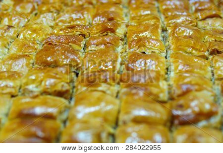Yummy, Buttery, Walnut Home Baklava. Traditional Turkish Dessert. 
