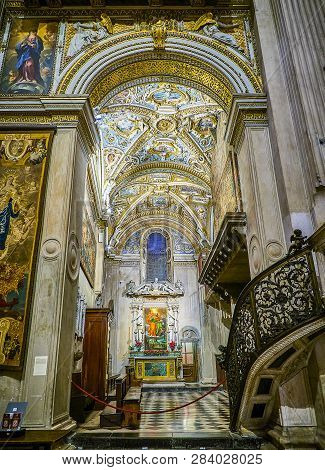 Bergamo, Italy - January 3, 2019. New Sacristy At The Left Transept Chapel Of The Basilica Di Santa 