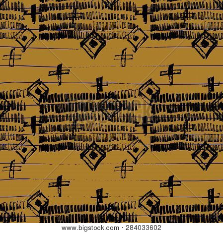 Tie Dye Japanese Geometric Summer Seamless Pattern. Boho Tie Dye Wash Batik. Scribble Cartoon Doodle