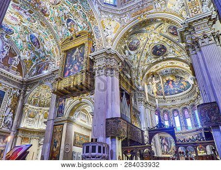 Bergamo, Italy - January 3, 2019. Transept Wing And Chancel Of The Basilica Di Santa Maria Maggiore.