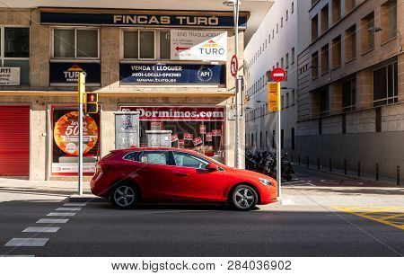 Barcelona, Spain - Nov 12, 2017: New Red Luxury Swedish Car Volvo D40 Parked On A Spanish Street